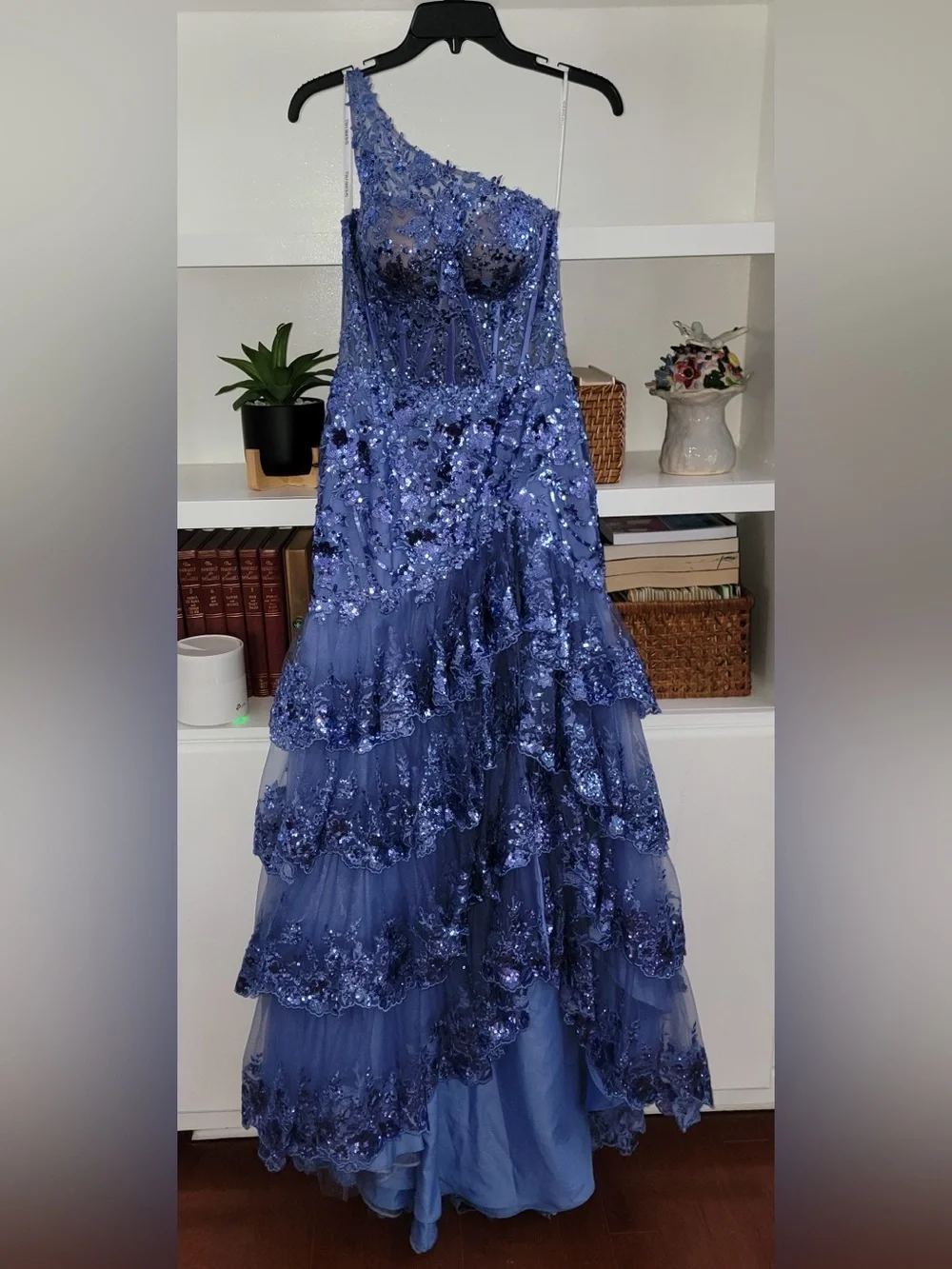 Sherri Hill Lavender Sequin One-Shoulder Evening Gown
